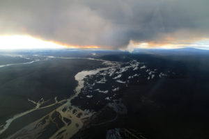 Eruption column and lava flow from the air on 22 September 2014. Credit:Thórdís Högnadóttir 